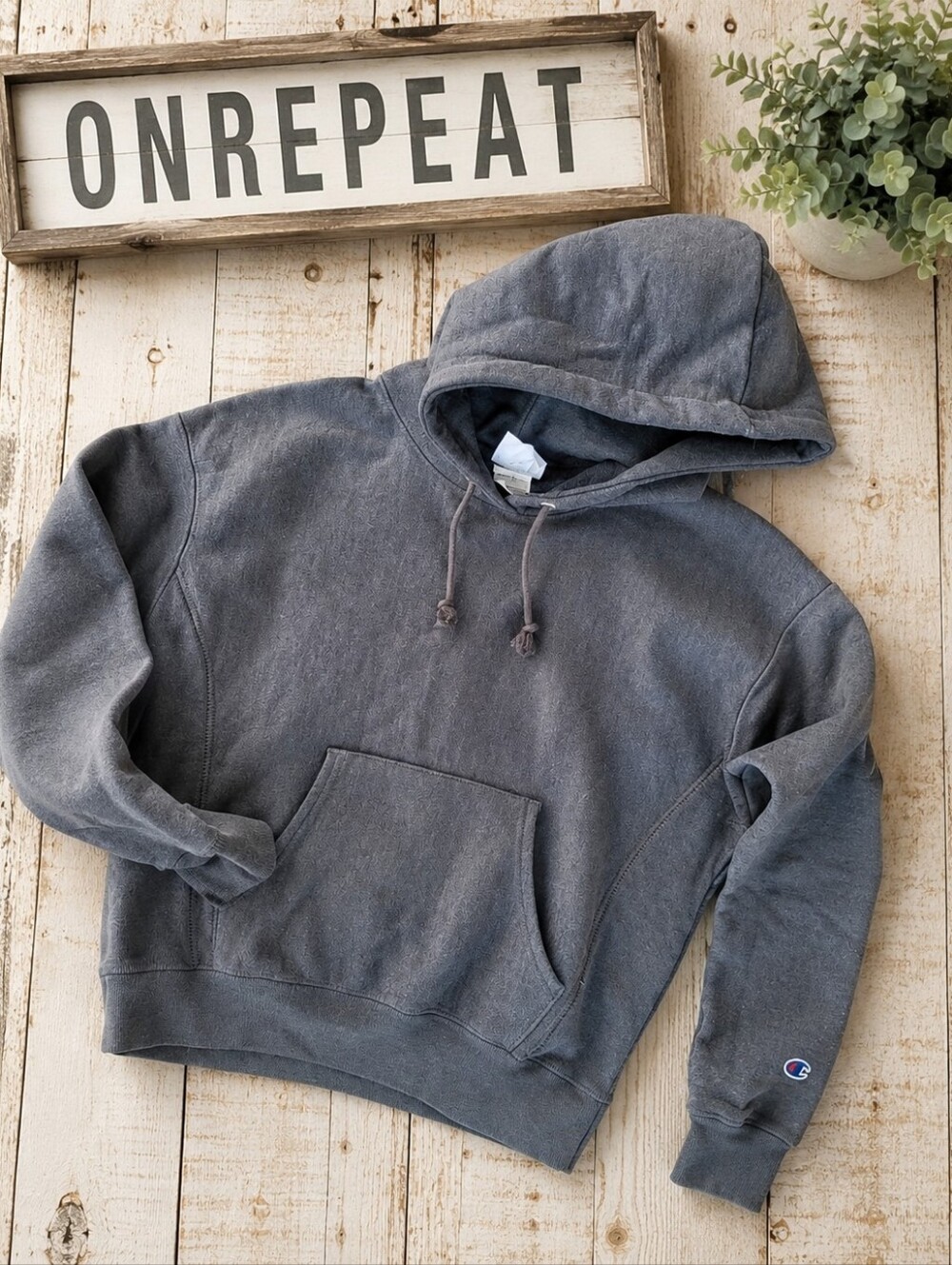 Champion Reverse Weave Washed Charcoal Cropped Gray Pullover Hoodie Sz S